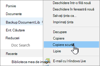 Faceți clic dreapta pe bibliotecă în lansare rapidă, selectați Copiere comandă rapidă