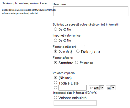 Choices for the date time column