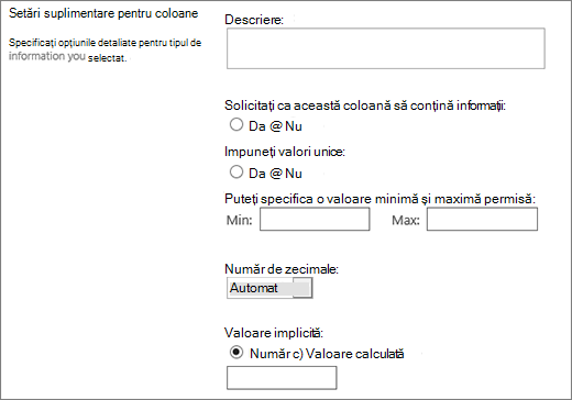 Choices for the numeric column
