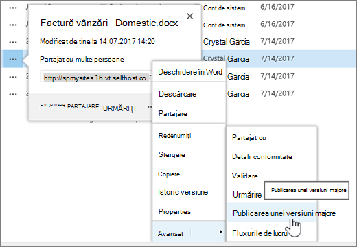 Faceți clic pe Publicare versiune majoră