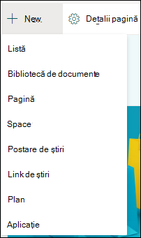 Adăugarea unui element nou la un site SharePoint