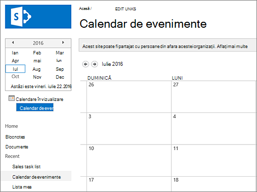 Exemplu de aplicație listă de calendare.