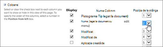 Reordonarea coloanelor din bibliotecă în caseta de dialog Modificare vizualizare