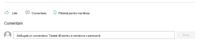 Secțiunea Comentarii a unei pagini SharePoint le permite cititorilor să ofere feedback autorului.