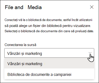 Panoul de proprietăți Vizualizator de fișiere cu lista verticală Conectare la sursă