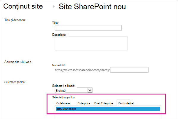 Top part of Create Site Dialog