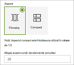 Selecția Aspect în panoul de proprietăți al părții web Evenimente.
