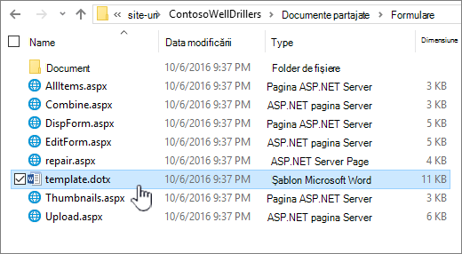 Folder formular pentru stocarea șabloanelor