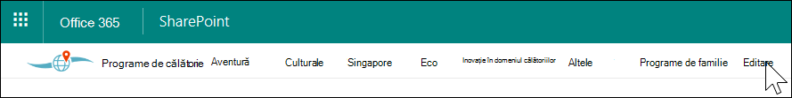 Navigarea în hubul SharePoint