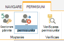 Controlul permisiunilor de listă/bibliotecă afișând butonul Oprire moștenire permisiuni