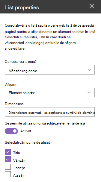 List properties web part pane
