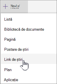 Selectați linkul Știri din meniul + Nou