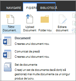 New Document button with dropdown on ribbon