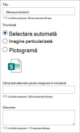 Opțiuni pentru un link rapid individual