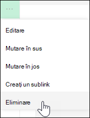 Eliminarea unui link din meniul din stânga