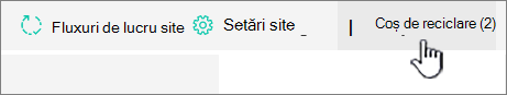 Pagina Conținut site SharePoint Online Butonul Reciclare