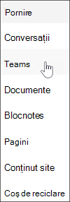 Linkul Microsoft Teams din navigarea în site-ul de echipă SharePoint
