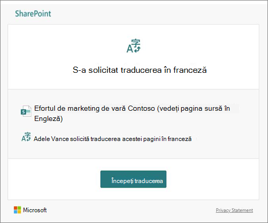 E-mail de solicitare a traducerii