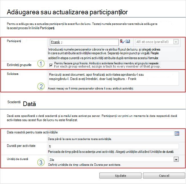 Formular de modificare pentru activități viitoare
