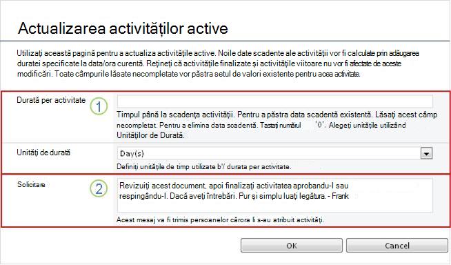 Formular de modificare pentru activități active