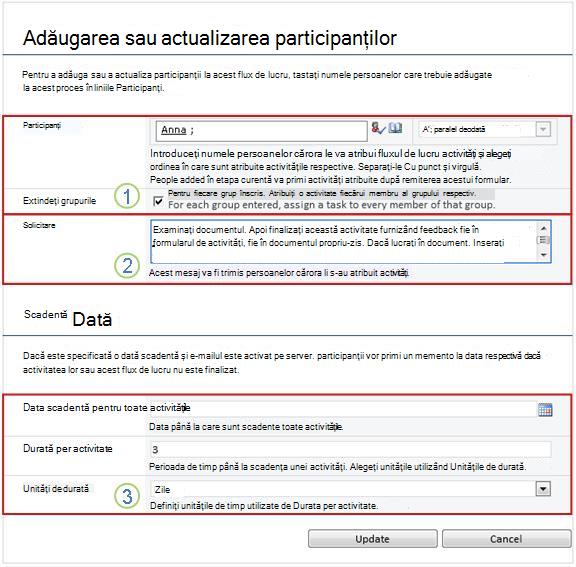 Formular de modificare pentru activități viitoare