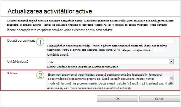 Formular de modificare pentru activități active