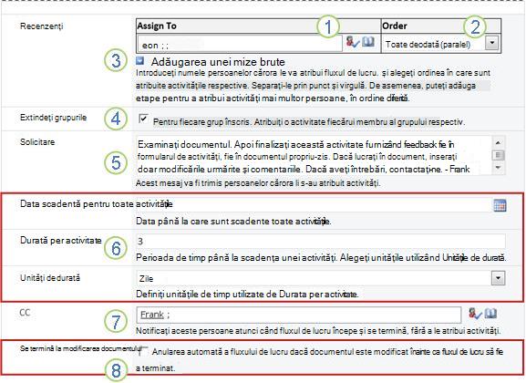 A doua pagină a formularului de asociere, cu explicații numerotate