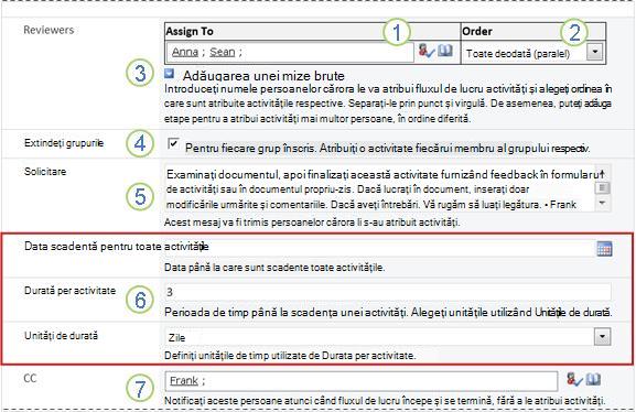 Formular de inițializare cu explicații numerotate
