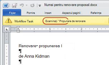 Textul Aprobați în bara de mesaje a elementului