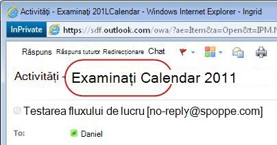 Textul Aprobați în linia Subiect a notificării de activitate