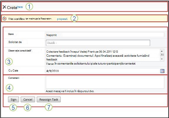 Formular de activități cu opțiuni explicate