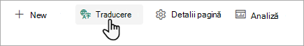 Captură de ecran care arată de unde să începeți traducerea unei pagini SharePoint.
