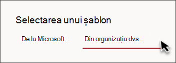 Imaginea filei din selectorul de șabloane de site care spune Din organizația dvs.