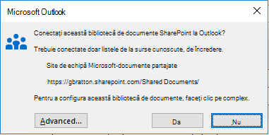 Conectarea la o bibliotecă de documente SharePoint