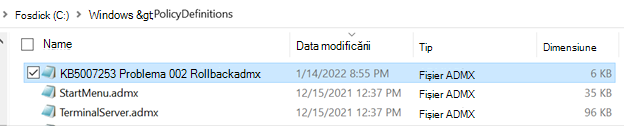 Fereastra Definiții de politică