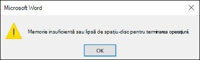 Eroare memorie insuficientă în Office
