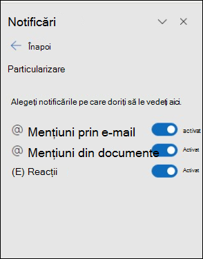 Panoul Setări de notificare Outlook
