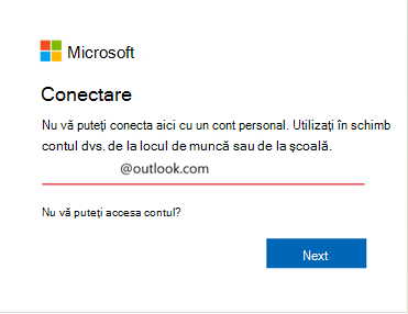 Captură de ecran cu o eroare de conectare la Outlook