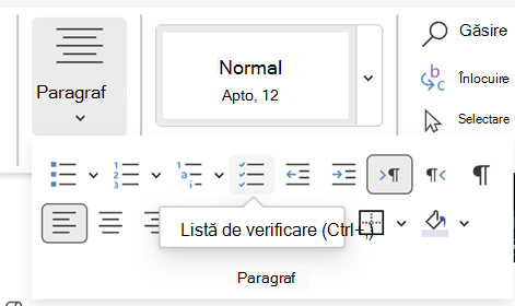 Inserare listă de verificare Word