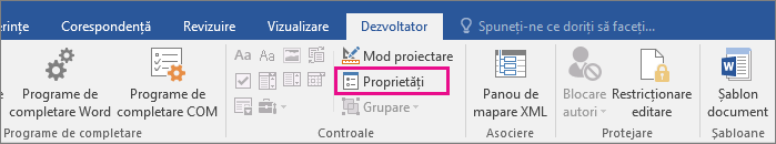 The Properties option is highlighted on the Developer tab.