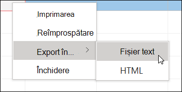 Captură de ecran a unui meniu de comenzi rapide cu un submeniu
