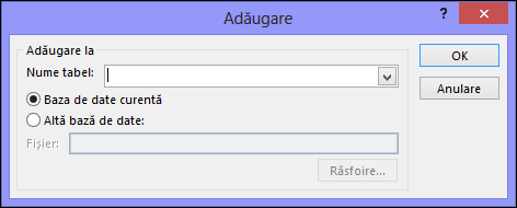 Captură de ecran a casetei de dialog Adăugare interogare