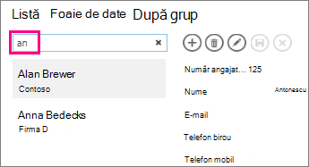 Utilizarea casetei de căutare în vizualizarea listă