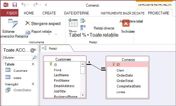 Fereastra Relații Access