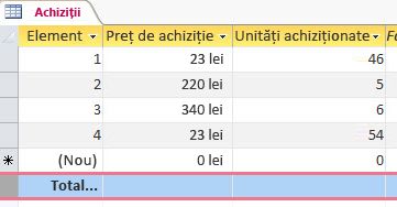 Rând de totaluri în foaia de date