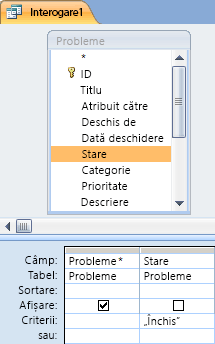 Grilă de proiectare interogare