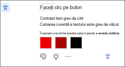 Ecranul de notificare a problemei de accesibilitate cu remedieri posibile.