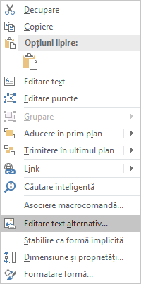 Meniul Editare text alternativ pentru forme din Excel Win32