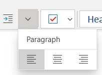 Meniul Paragraf afișând opțiunile disponibile în OneNote pentru Windows 10.