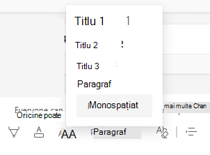 Butonul și lista Stiluri din Microsoft Teams.
